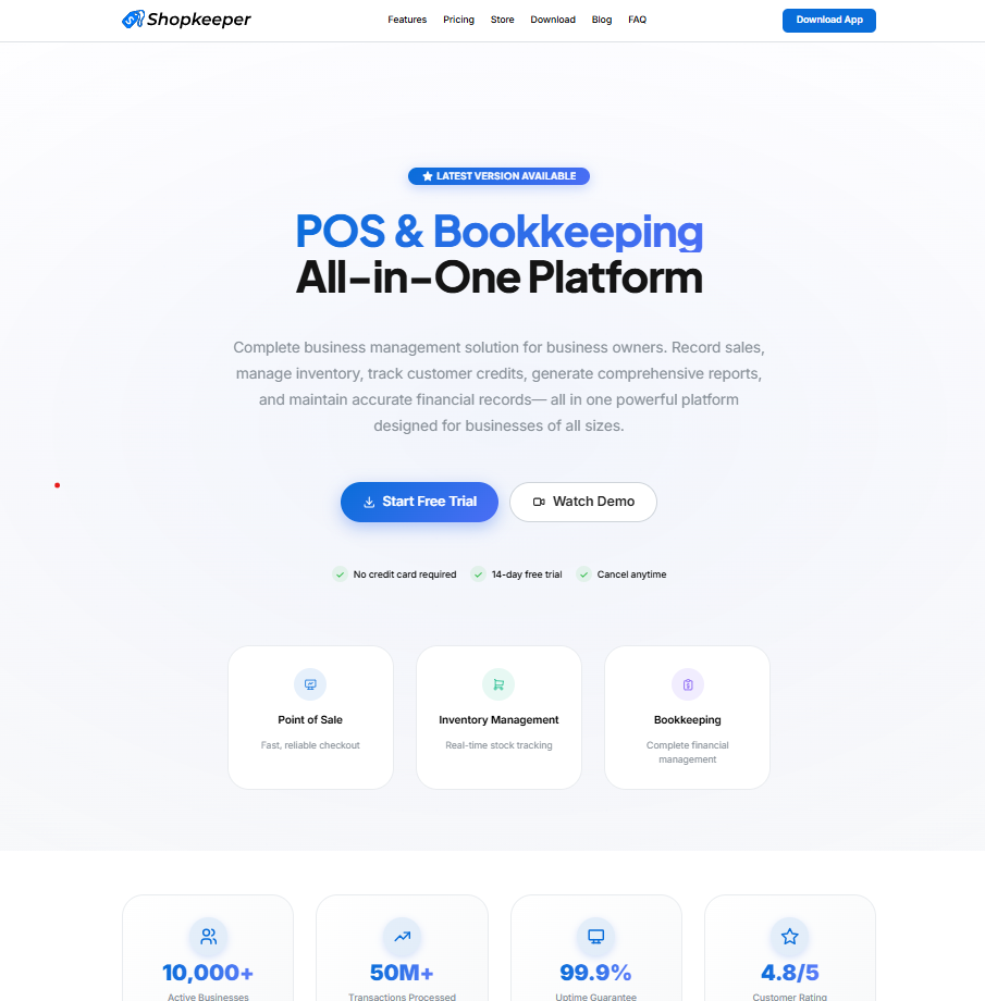 ShopKeeperPOS interface